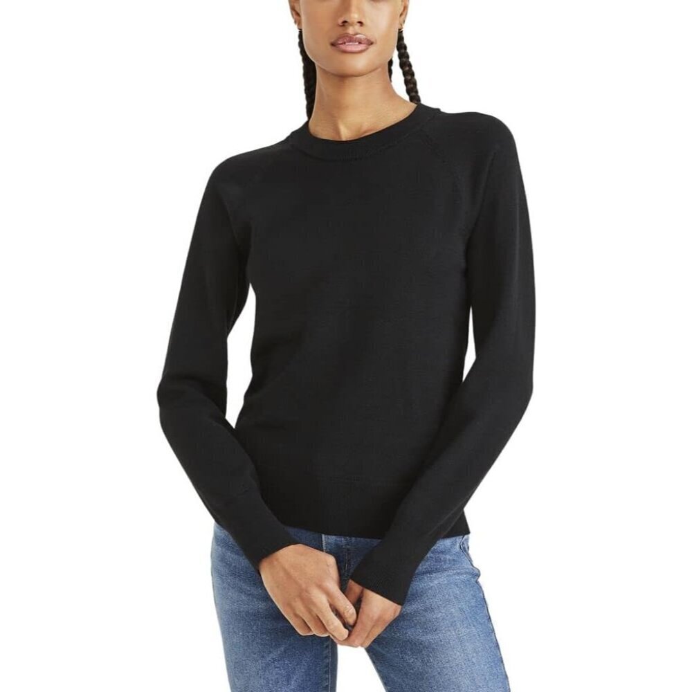 Women's Crewneck Sweater Cotton Polyester Recycled Black Large Cozy